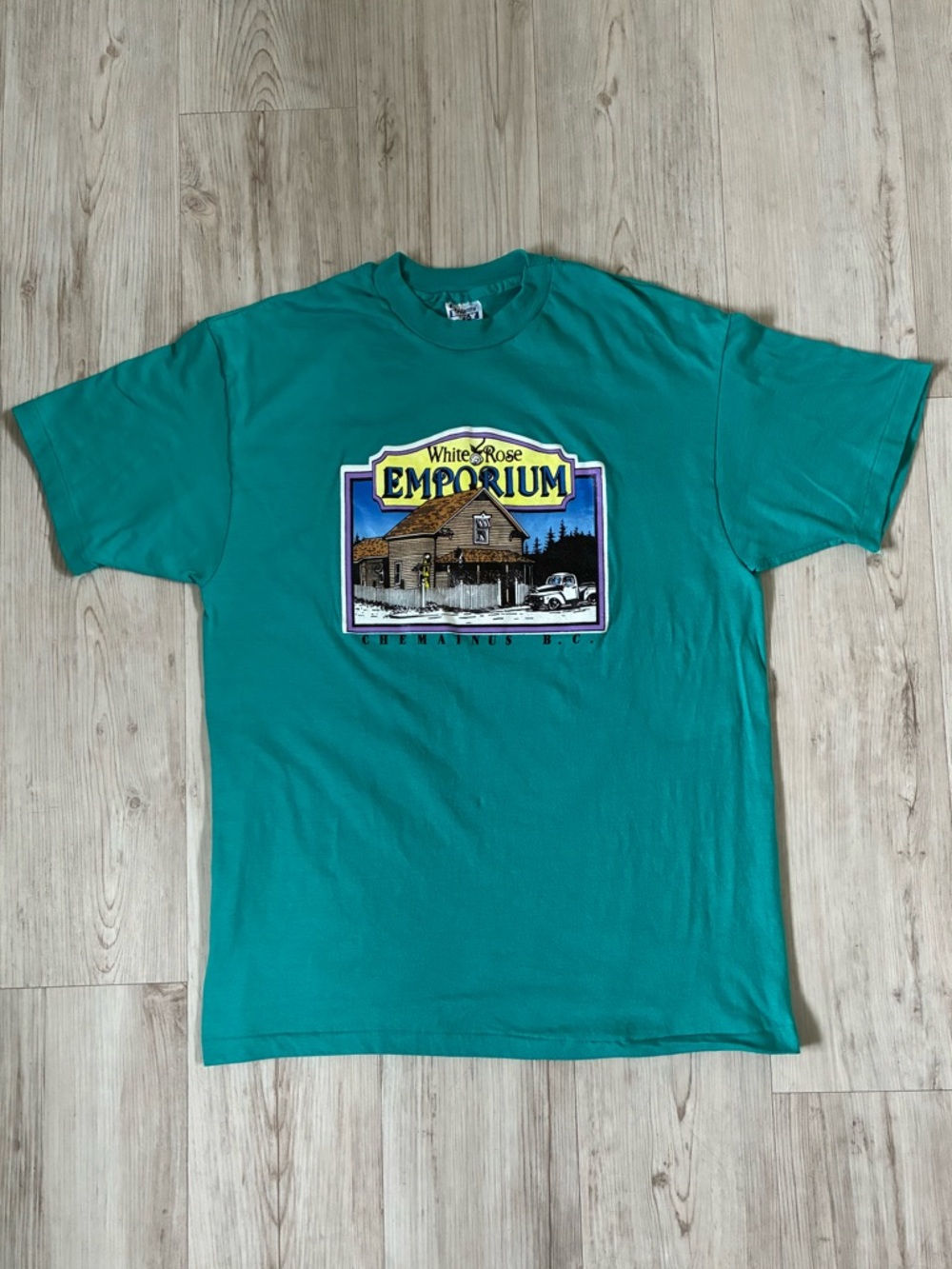 Vintage 90s Hanes Beefy White Rose Emporium Chemainus B.C. Graphic Tee